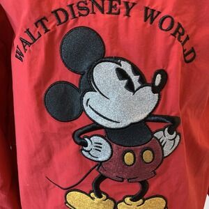 Walt Disney World GlitterMickey Mouse Windbreaker With Hood Red Small Women's